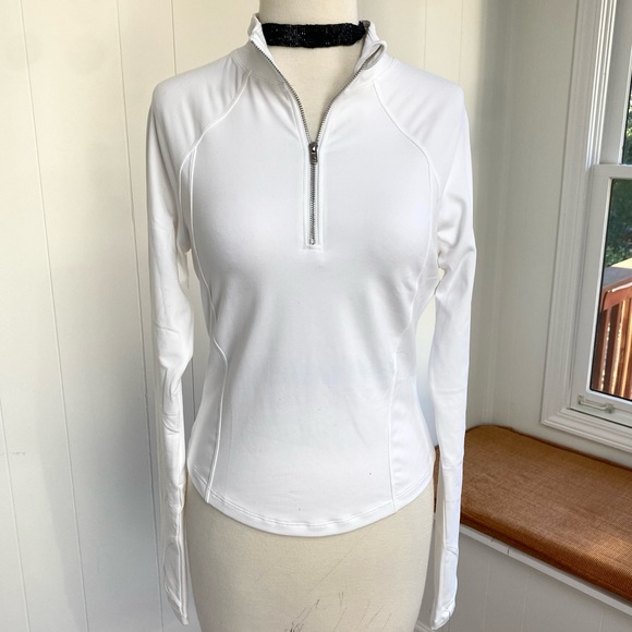 New colorskin Cropped Sport Jacket Half Zip White M Thumb Holes Athletic Workout - Picture 2 of 11